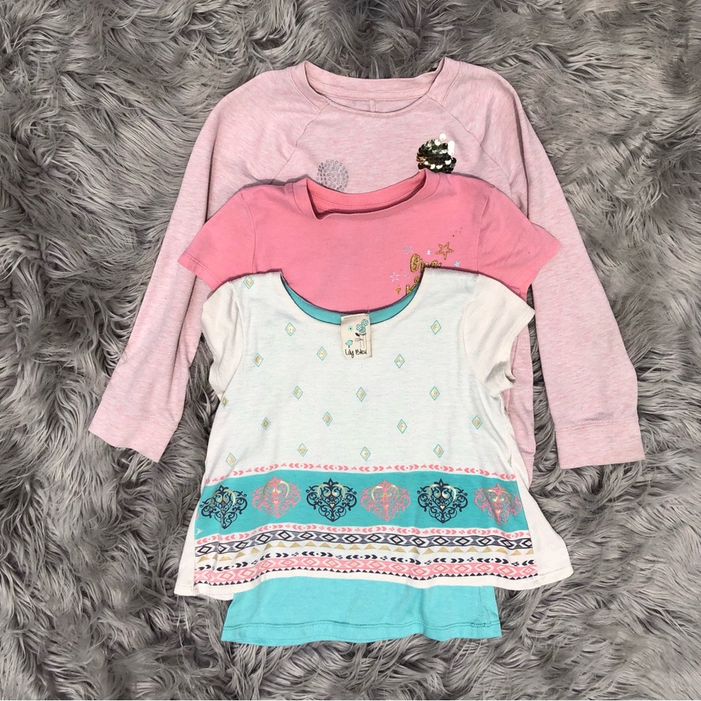 Kids Coral and Aqua Tops Layering Bundle, Size 6